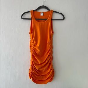 Tna Aritzia orange ruched scoop neck bodycon mini dress